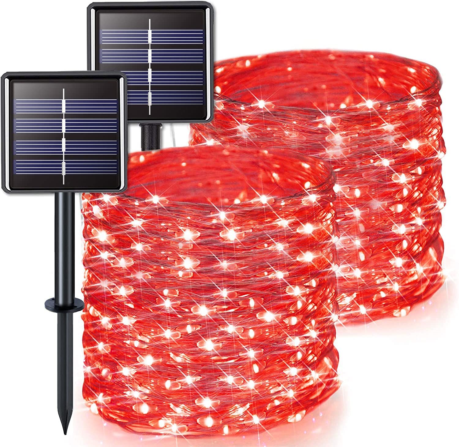 szt LED Zewnętrzne solarne lampki Fairy Tale z trybami wodoodporne dekoracyjne lampki z drutu miedzianego do ogrodu na choinkę Czerwone