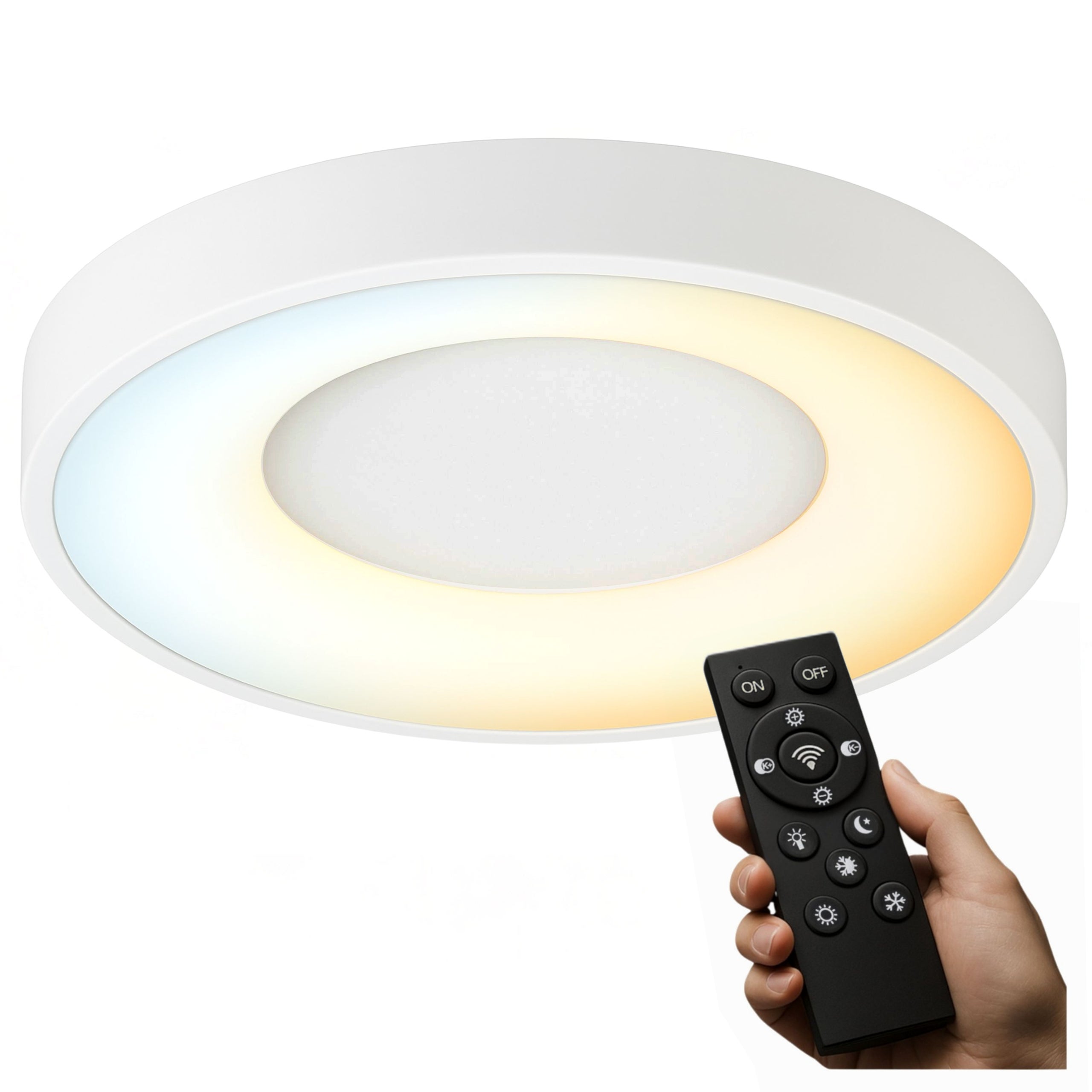 Lampa sufitowa LED biała duża - Plafon z pilotem 48cm 3 barwy światła - Panel okrągły ściemniany nowoczesny - LEDHOFF