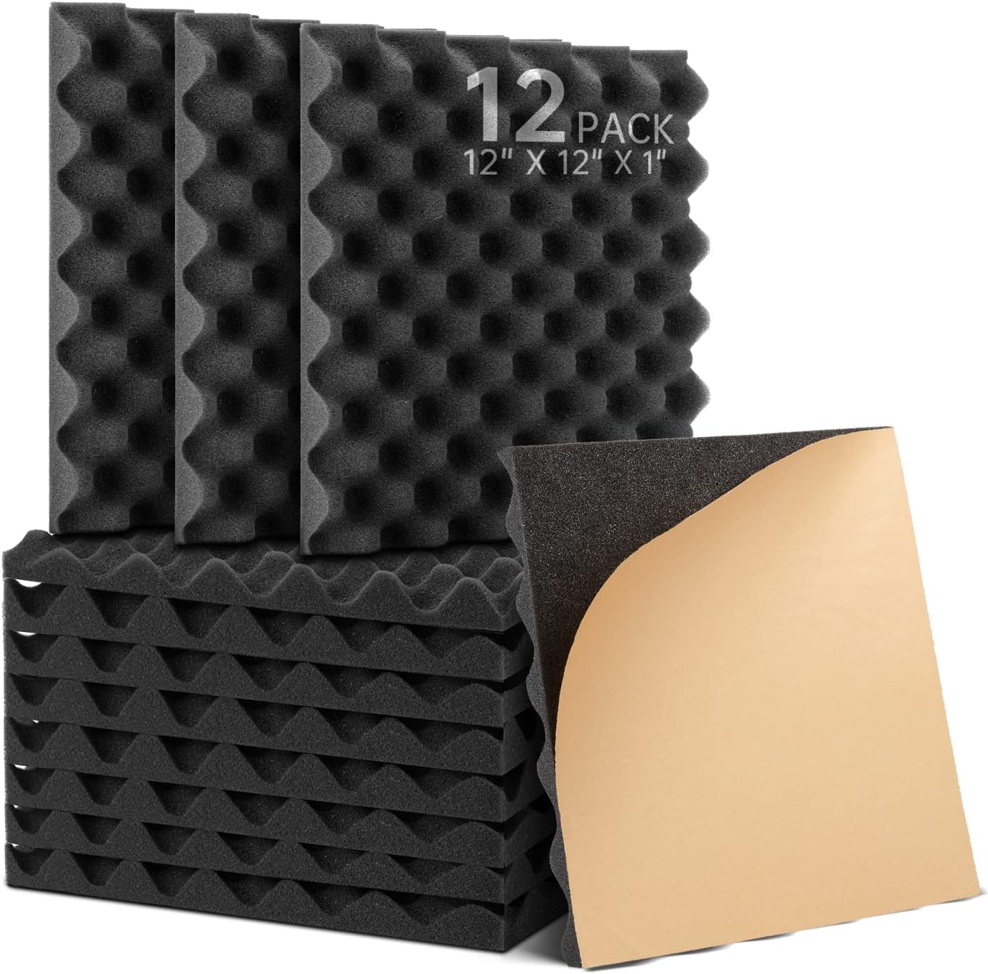 Zestaw 12 paneli akustycznych samoprzylepnych o wymiarach 30 x 30 x 2,5 cm, wysokiej gęstości pianka tłumiąca hałas, przeznaczone do