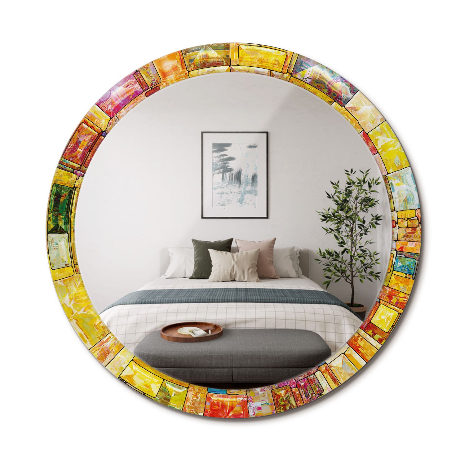 Dekoracyjne lustro ścienne z printem na szkle hartowanym Kolorowy witraż - 90 cm - ArtPrintCave