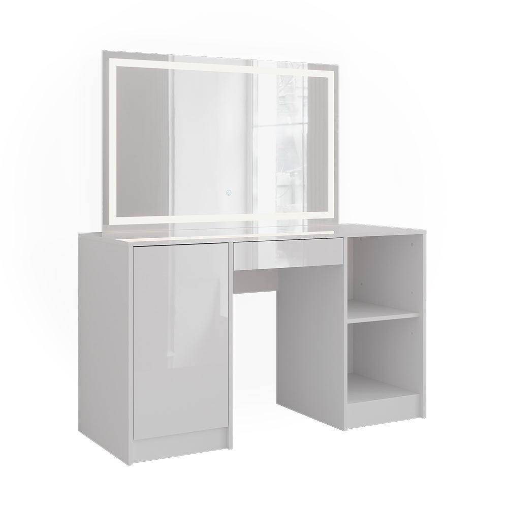 Vicco Stół toaletowy Sherry, Biały/Biały wysoki połysk, 128.2 cm z lusterkiem LED