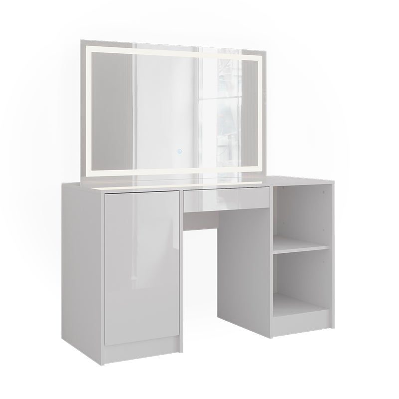 Vicco Stół toaletowy Sherry, Biały/Biały wysoki połysk, 128.2 cm z lusterkiem LED