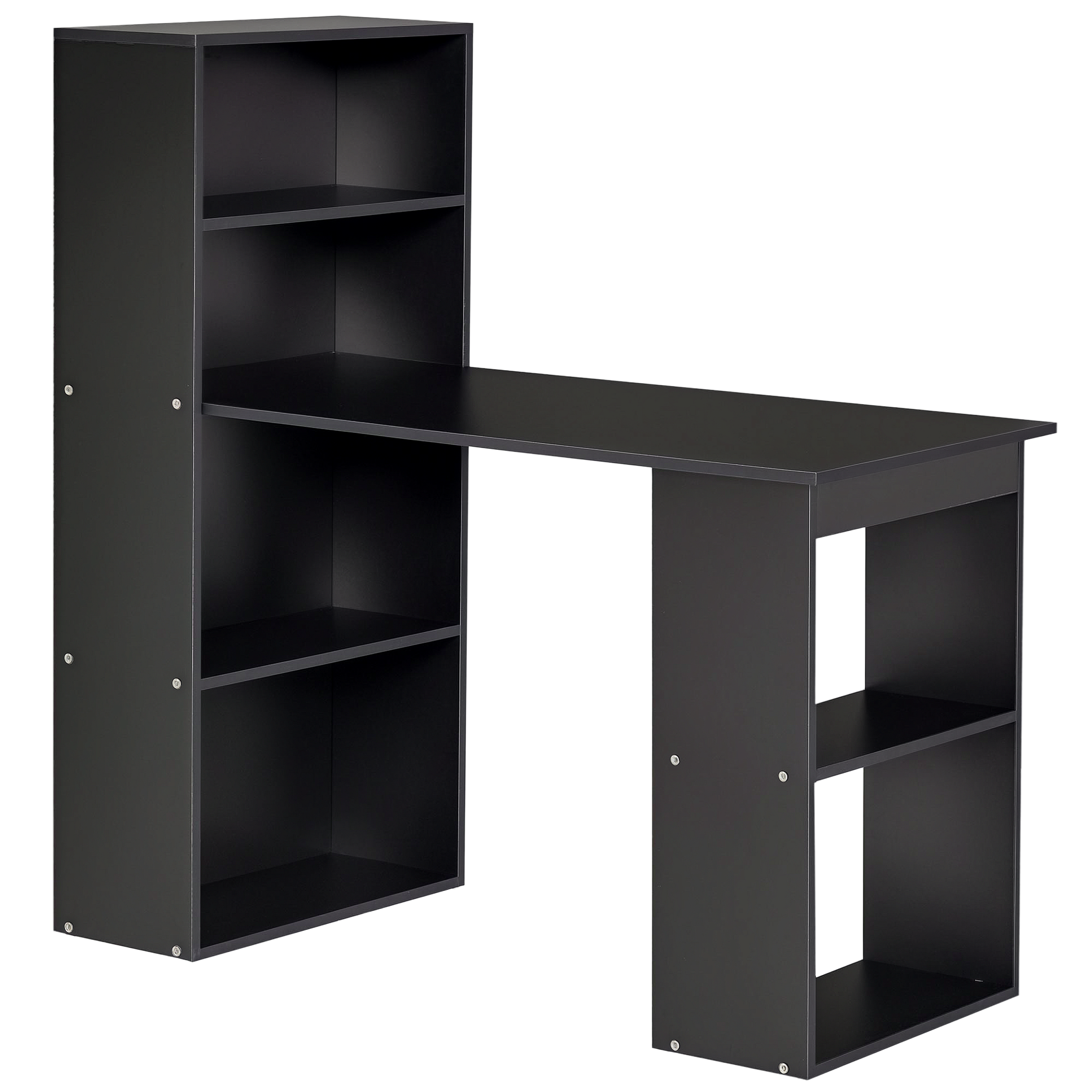 120cm Biurko komputerowe, Drewniany PC Laptop Stół z 6-Tier Przechowywanie Bookshelves, Dom biuro Working gabinet Biurko, Writing Stanowisko, Czarny