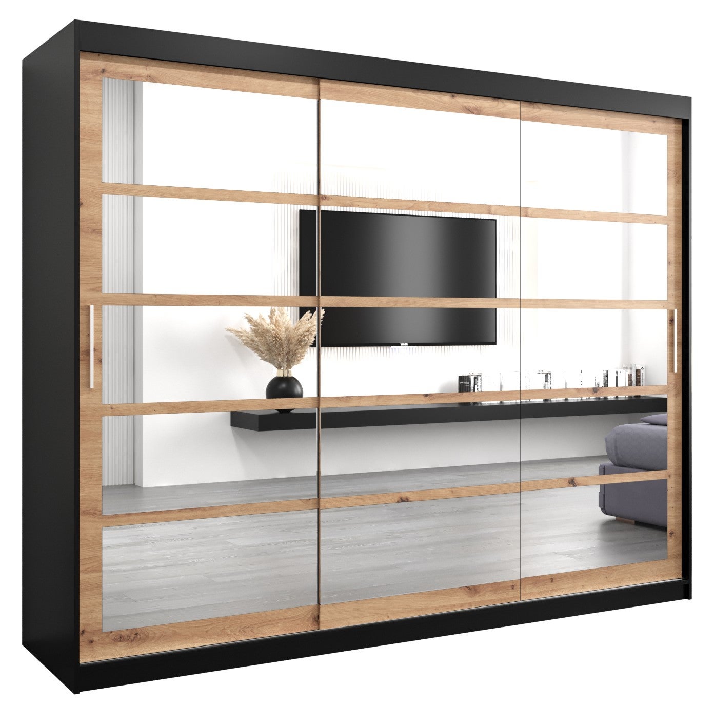 Szafa przesuwna garderoba ROMA 2 250 x 62 x 200 cm Czarny + Artisan - Abiks Meble
