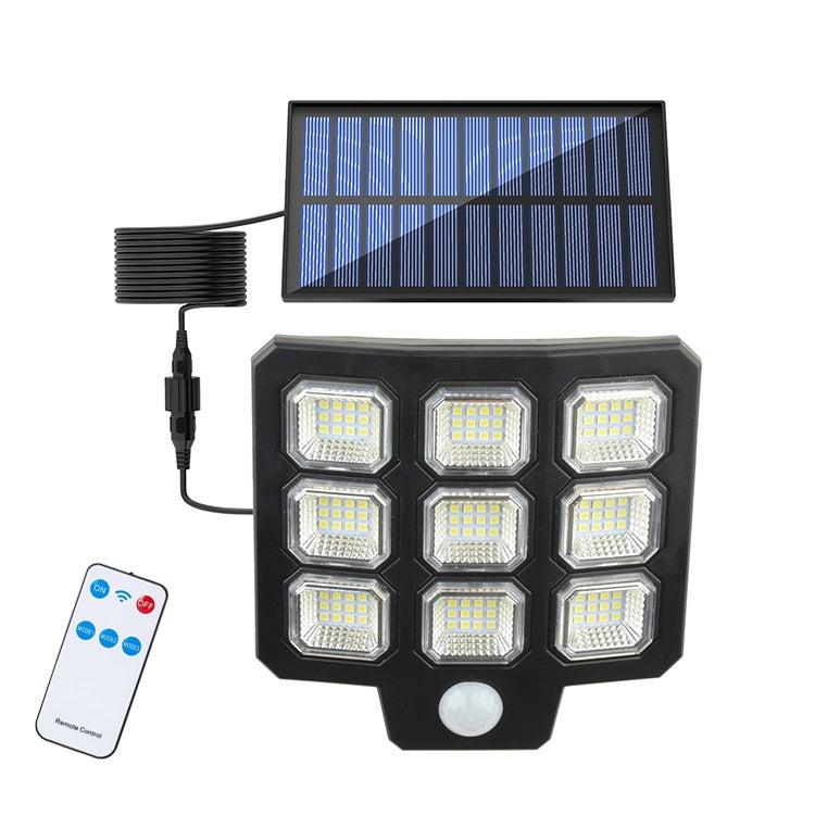 Zewnętrzne lampy solarne z czujnikiem ruchu, 108 solarnych reflektorów LED, 3 tryby oświetlenia i pilot zdalnego sterowania