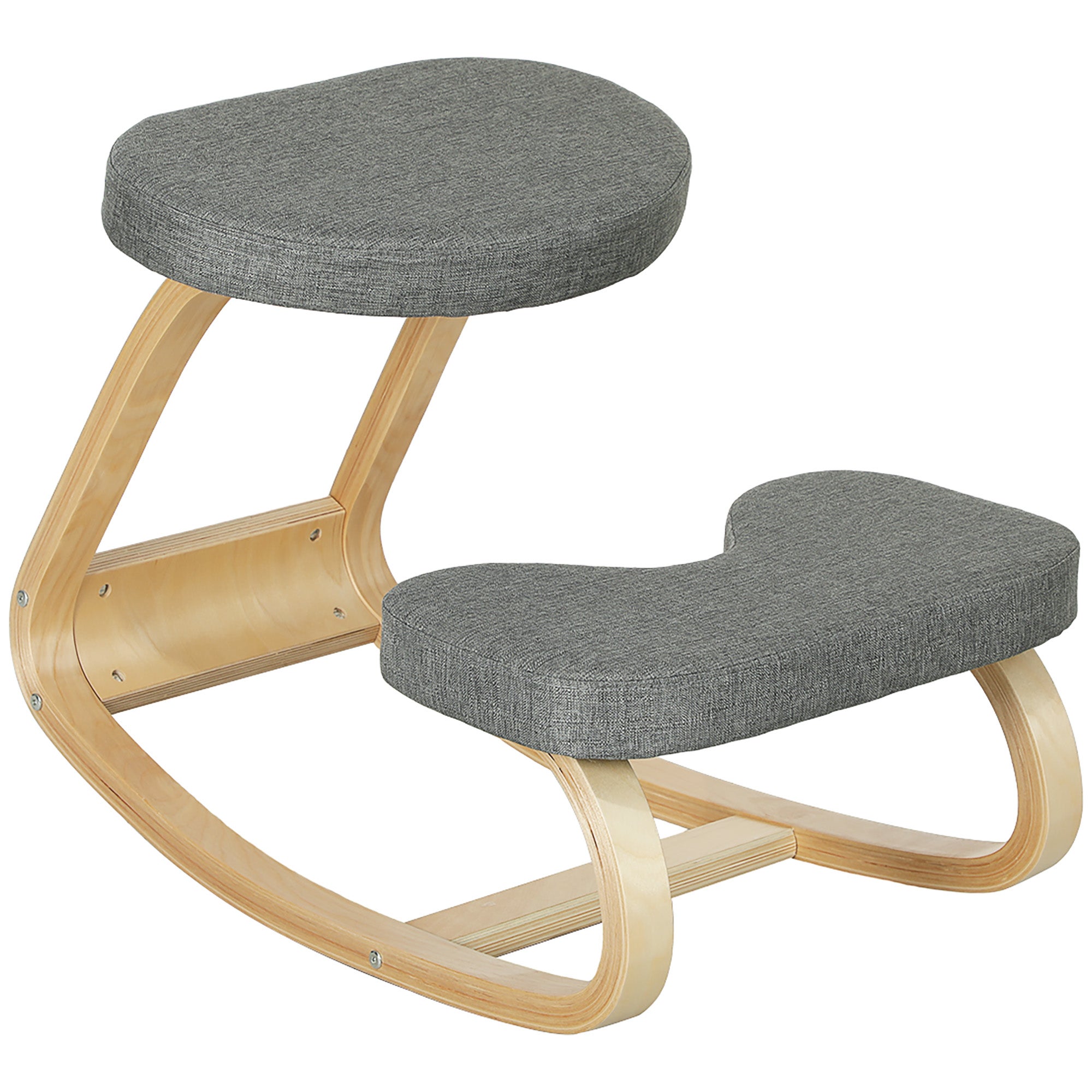 Krzesło klęczące, ergonomiczny stołek klęczący z imitacją lnu, podstawa z drewna brzozowego, łagodząca ból szyi