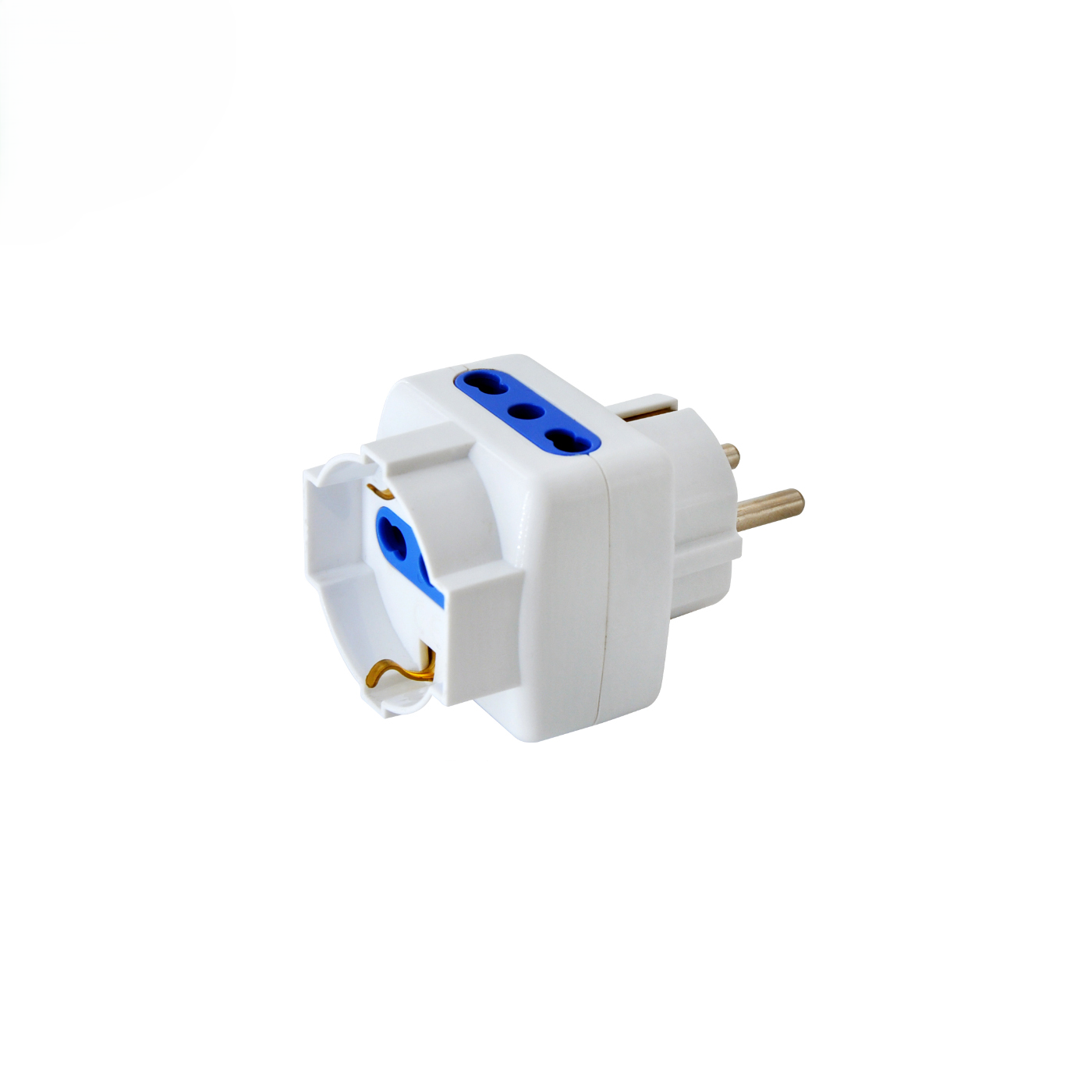 Alcapower adapter potrójny 16A, 2 gniazda Bipasso i 1 uniwersalne, biały Kompaktowy i bezpieczny design do wielu połączeń domowych