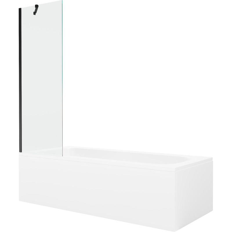 Mexen Vega wanna prostokątna 150 x 70 cm z obudową i parawanem 1-skrzydłowym 60 cm, transparent, czarny - 550115070X9506000070
