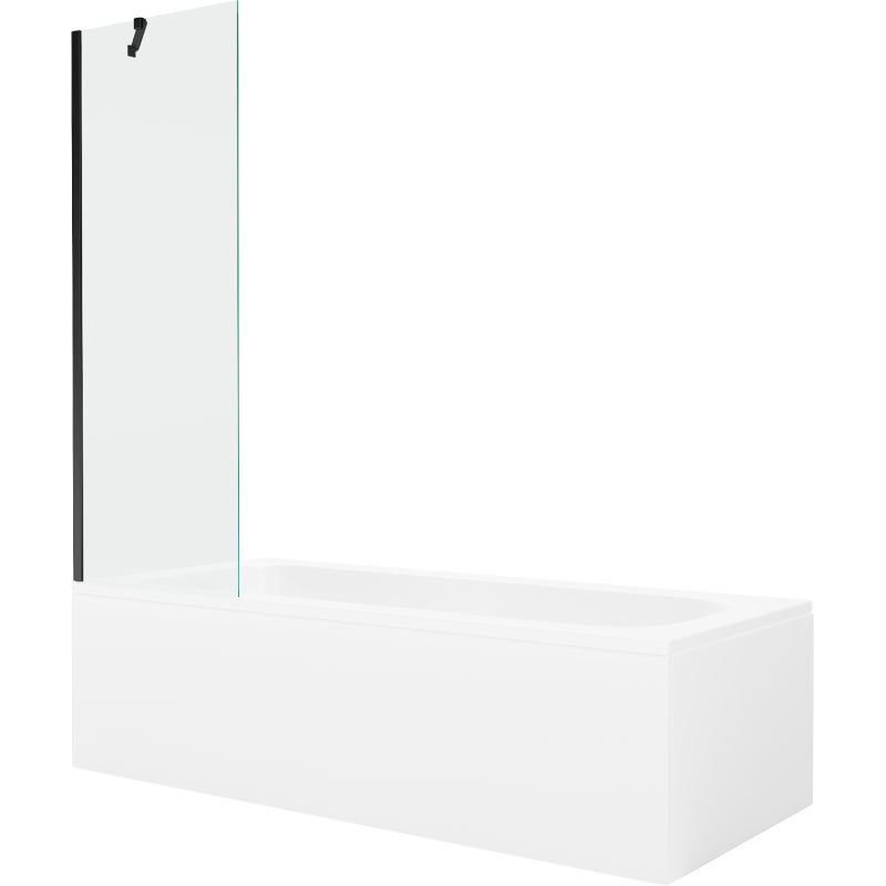 Mexen Vega wanna prostokątna 150 x 70 cm z obudową i parawanem 1-skrzydłowym 60 cm, transparent, czarny - 550115070X9506000070