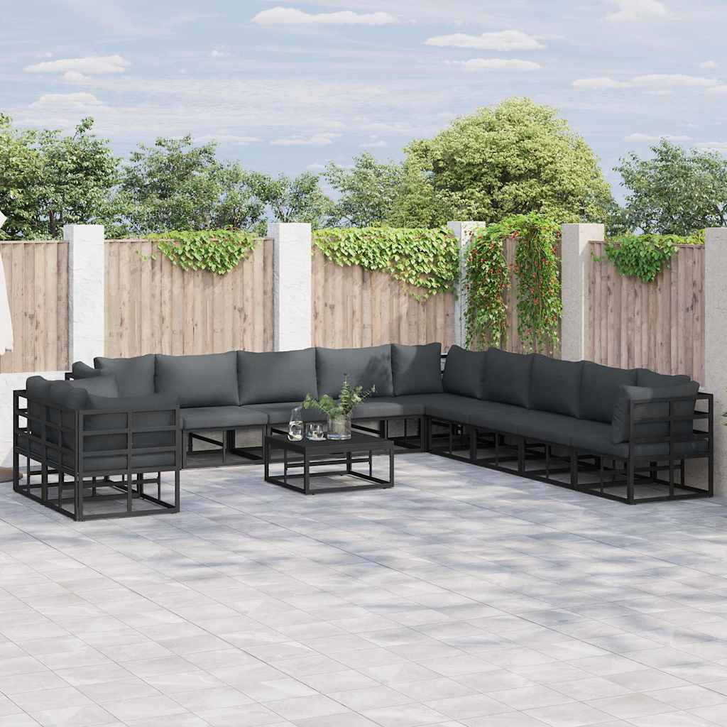 Zestaw Sof na Ogród z poduszką 11 pcs Czarny Aluminium vidaXL