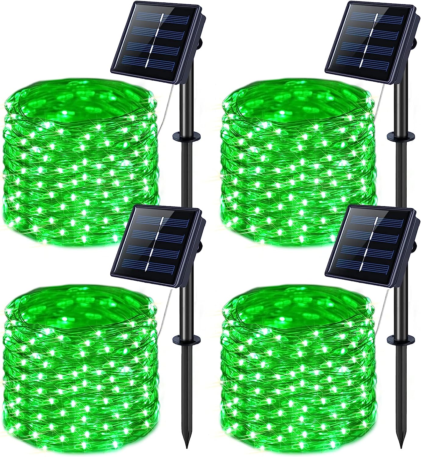 Zestaw 4 solarnych lampek sznurkowych, 150 LED 15m 8 trybów solarna lampka Fairy Tale, wodoodporna na zewnątrz, dekoracja świąteczna (Zielony)