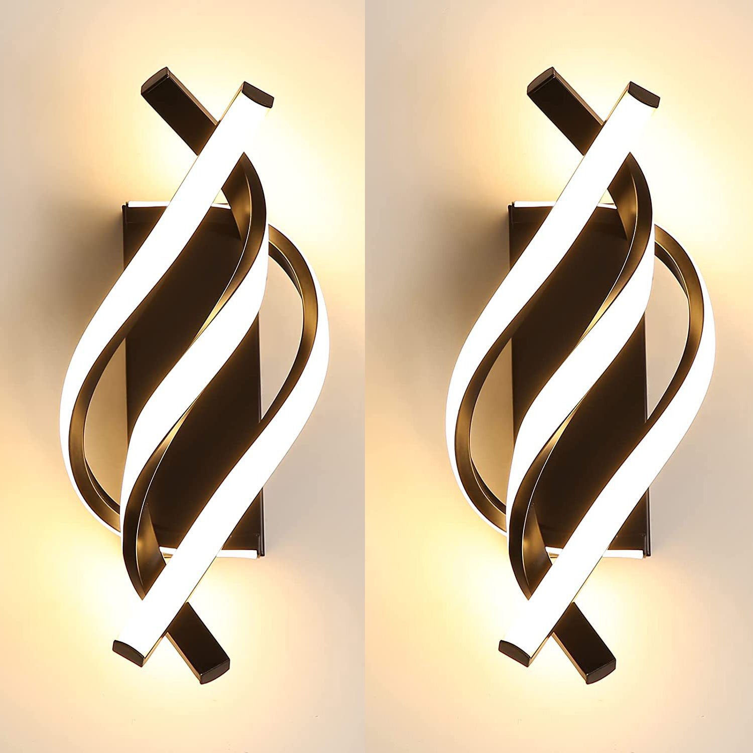 2 sztuki kinkietów ściennych, nowoczesny spiralny kinkiet LED, aluminiowy kinkiet wewnętrzny LED 3000K do sypialni