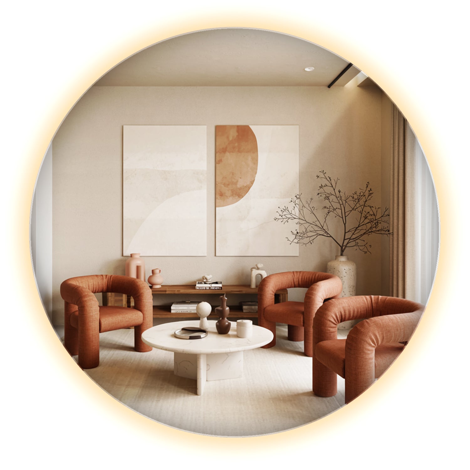 Okrągłe lustro LED z ciepłym oświetleniem do sypialni lub korytarza 80 cm, ArtPrintCave