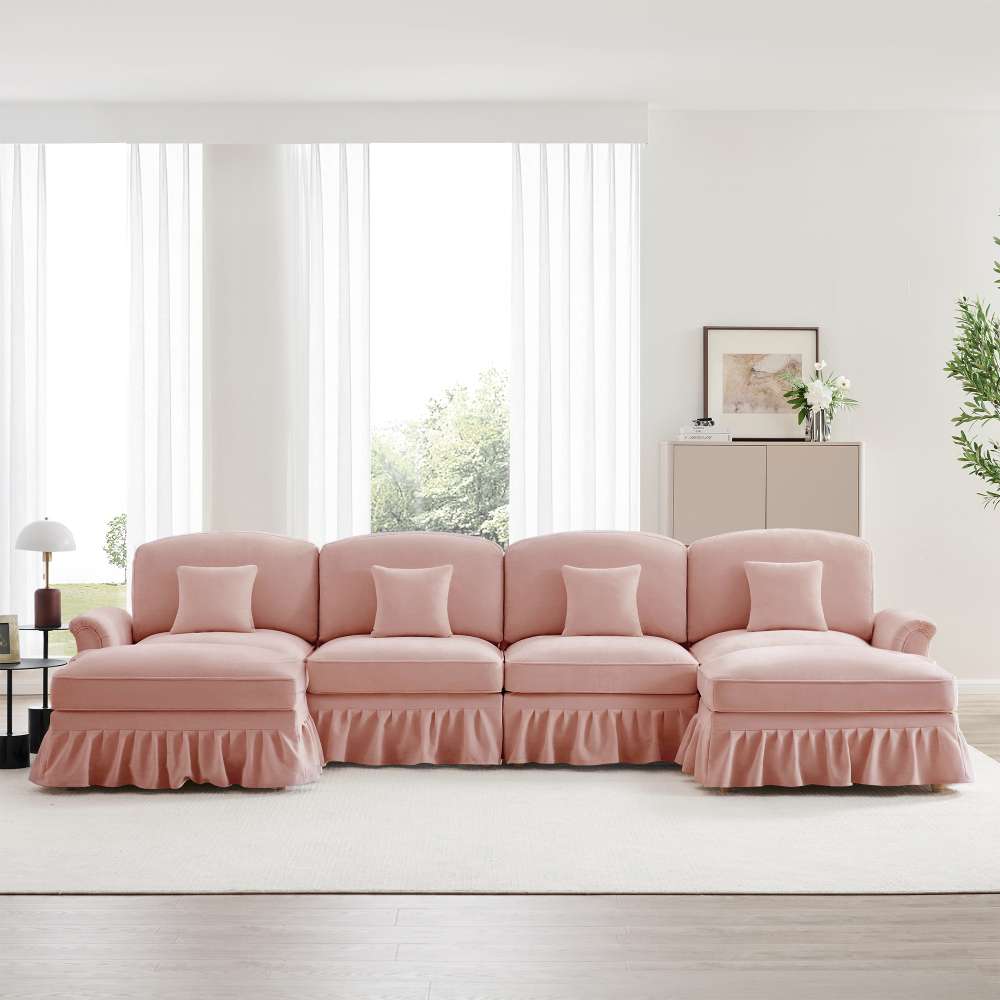 Canapé modulable en U 4 places, tissu chenille doux, housse amovible, accoudoirs extensibles, pieds effilés, pouf mobile – convertible, 2 modèles