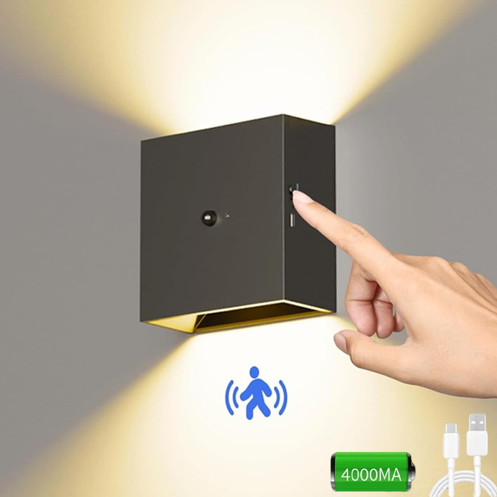 Akumulatorowa lampa ścienna LED z czujnikiem ruchu, bezprzewodowa lampa ścienna z przyssawką magnetyczną, 2 tryby oświetlenia, ciepłe światło