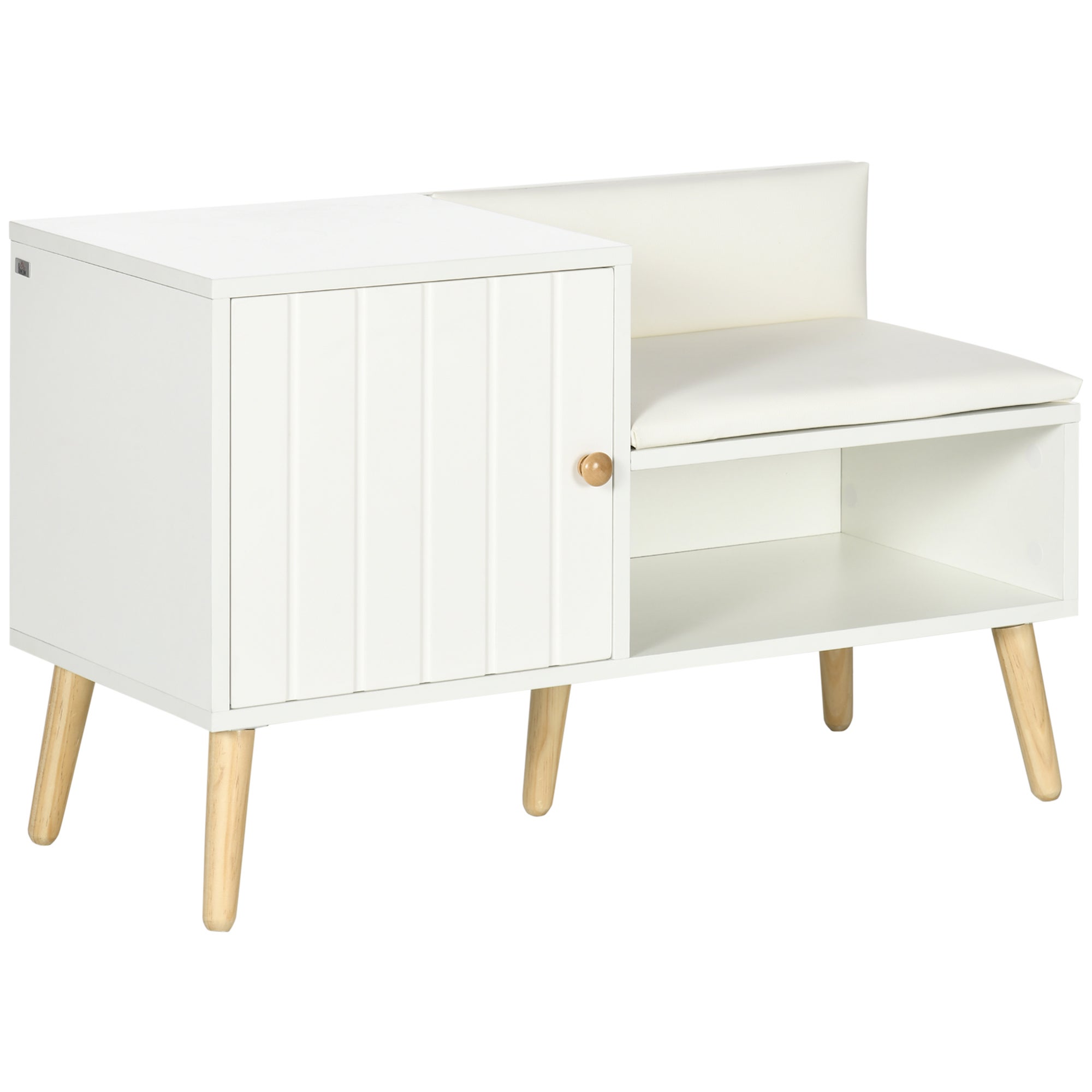 Ławka na buty na 4 pary z otwartą przegrodą i wyściełanym siedziskiem do przedpokoju, 80 x 33 x 49 cm, biała