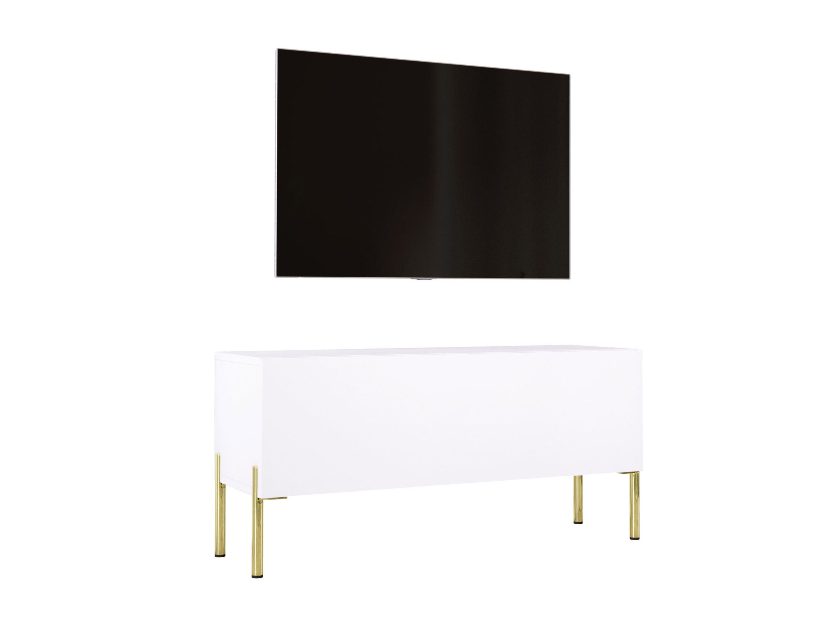 Szafka pod telewizor w kolorze białym matowym / białym błyszczącym, złote nogi, 100 x 52 x 32 cm
