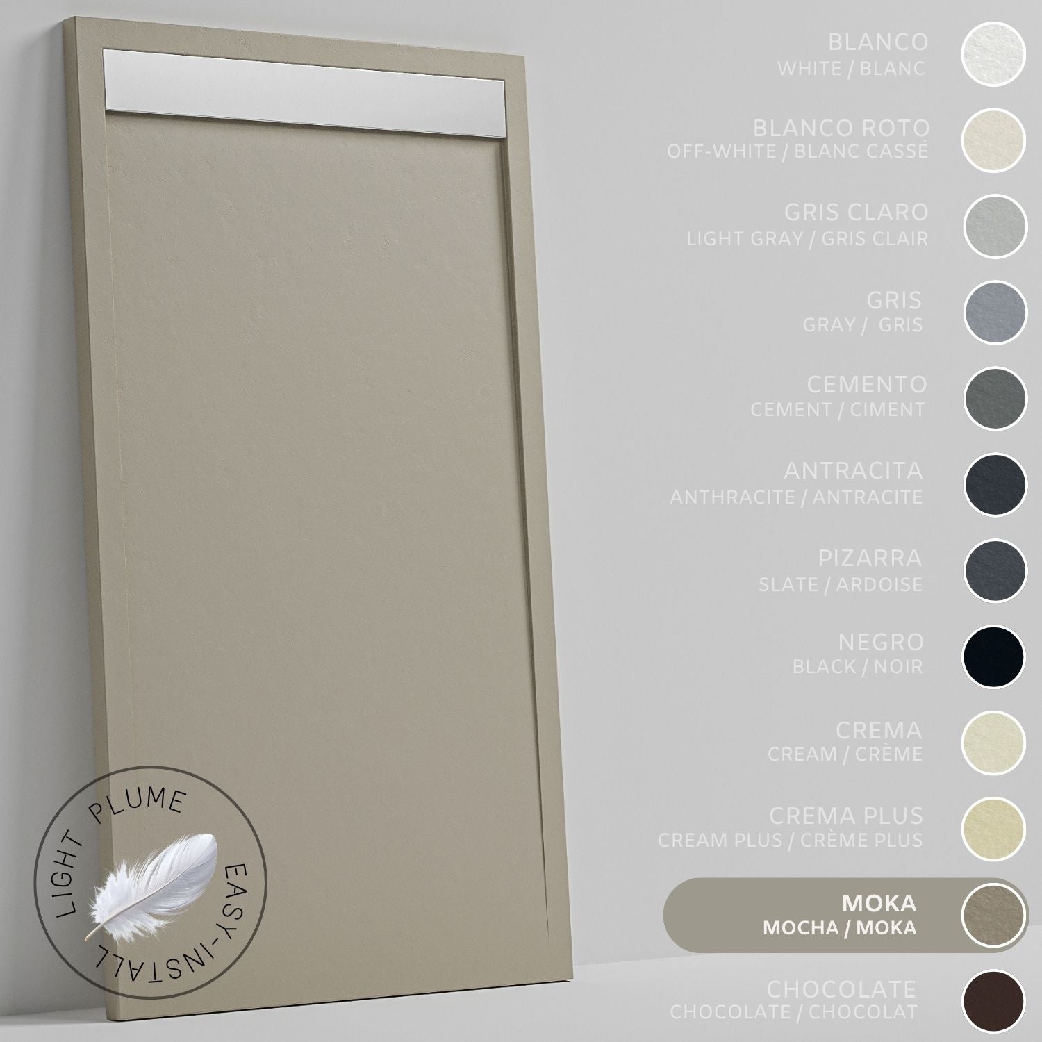 SOULHOME Lekki Brodzik z Żywicy tekstura Łupka – Moka- 110X70- Niski 3cm– Ruszt INOX