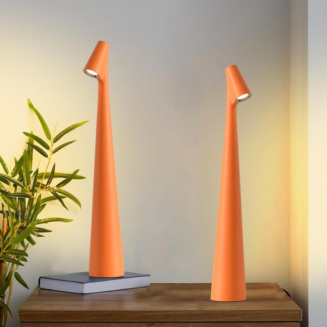 Zestaw 2 pomarańczowych bezprzewodowych lamp stołowych, akumulatorowych, dotykowych i wodoodpornych, idealnych do czytania, sypialni, salonu lub na s