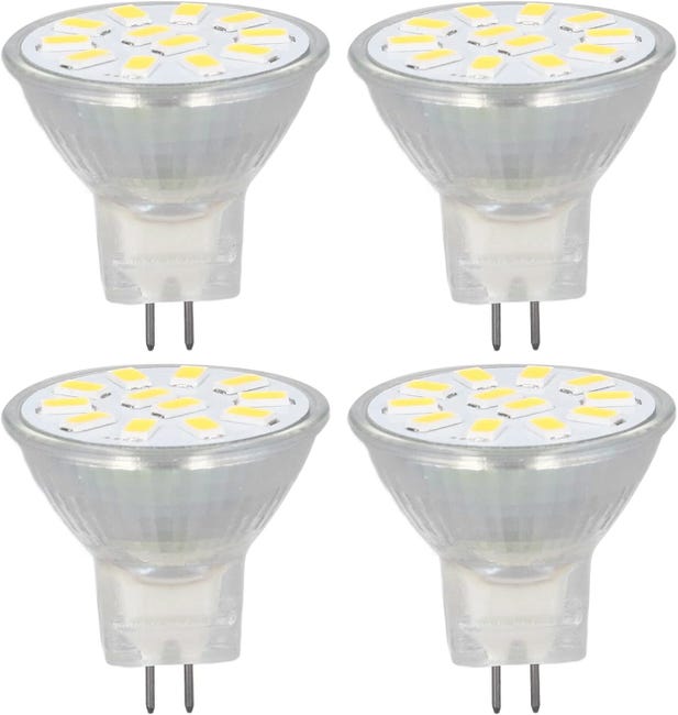 Zestaw 4 żarówek LED GU4 MR11, 3 W, 300 lm, AC/DC 9-30 V. Reflektory wpuszczane LED GU4 do szafek kuchennych i kamperów, nieściemnialne (ciepła biel