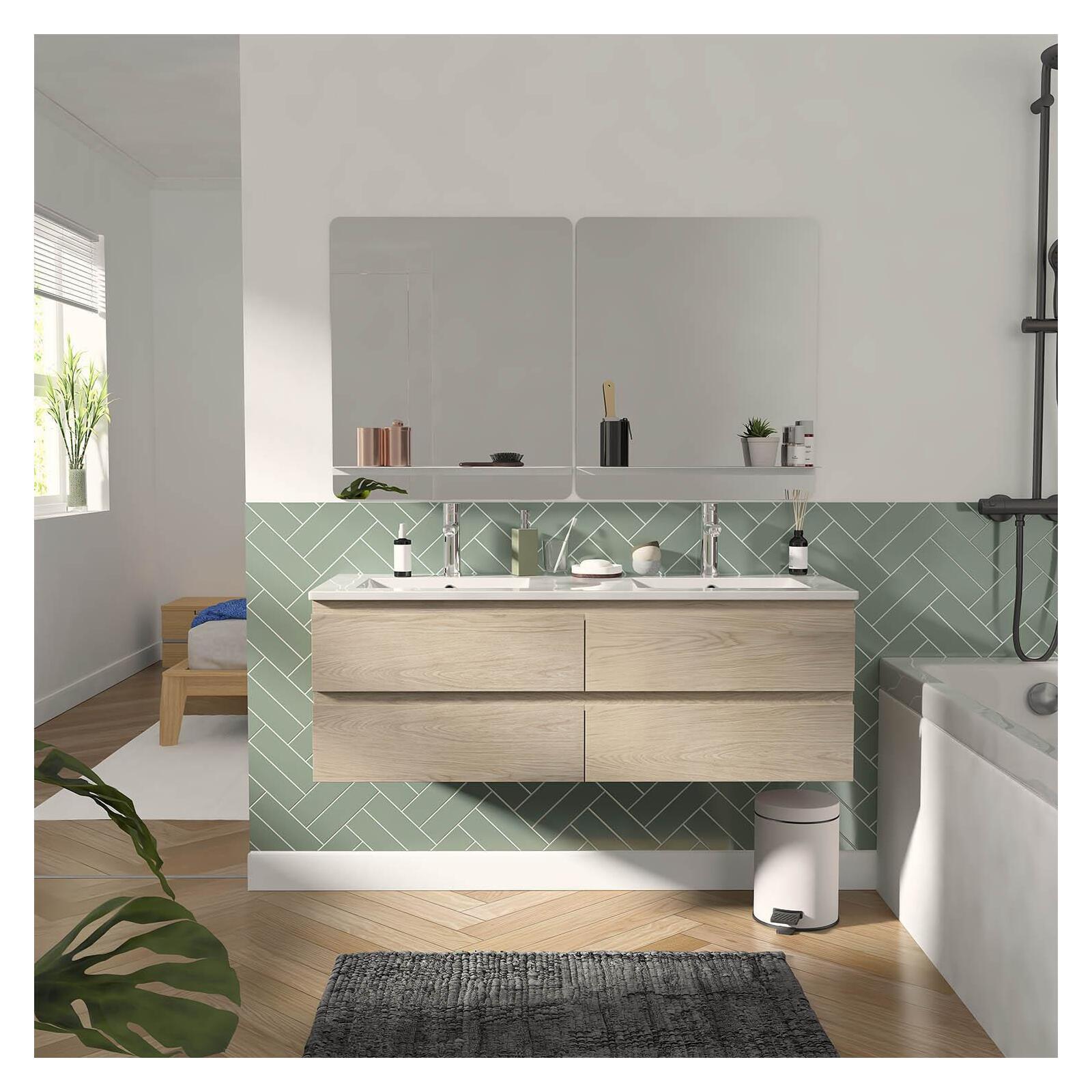 Podwójna szafka pod umywalkę 120 cm z ceramicznym blatem, kranami i lustrami SORRENTO