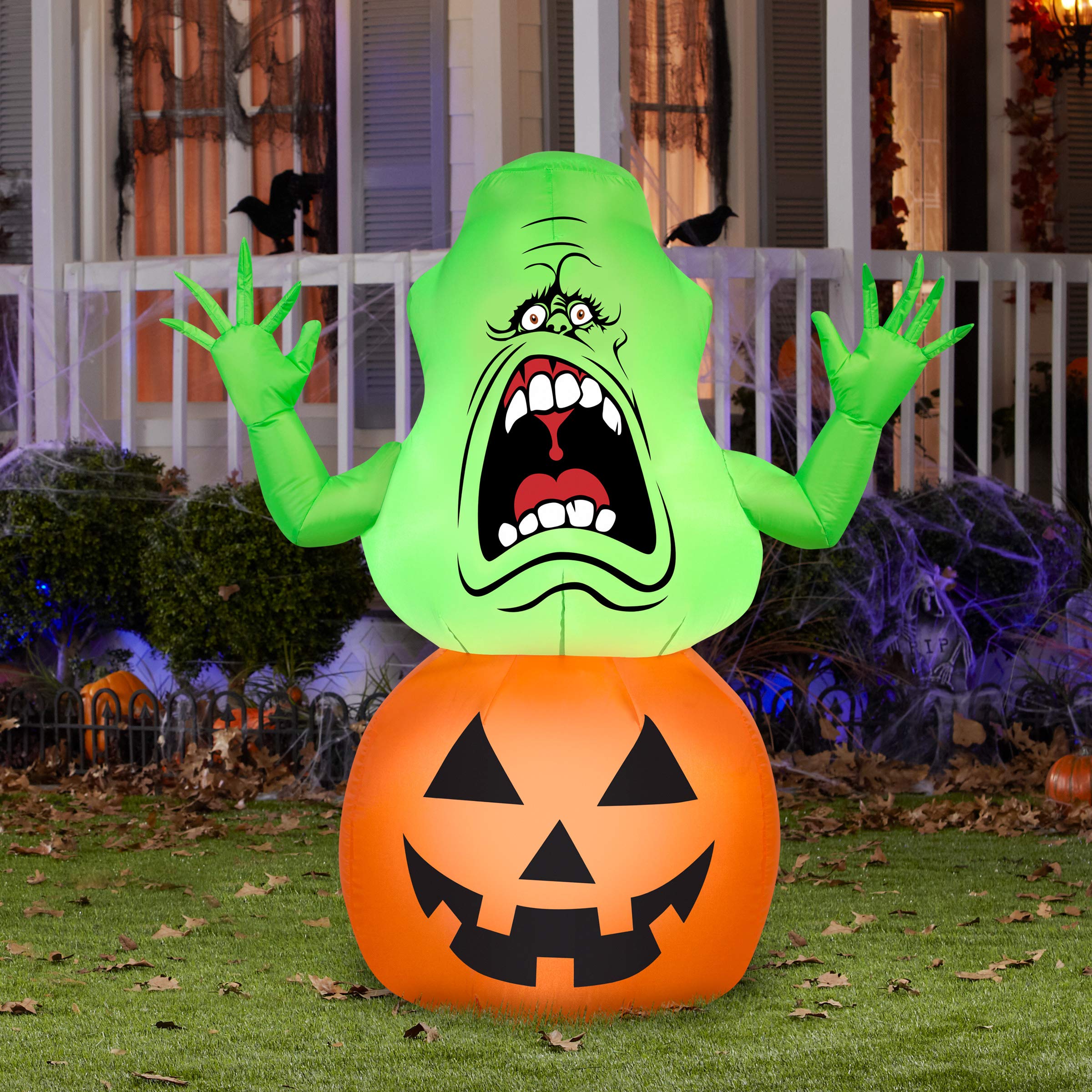 Nadmuchiwane dekoracje zewnętrzne na Halloween o wysokości 150 cm, nadmuchiwany duch z dynią z wbudowanymi światłami LED do dekoracji na przyjęcie