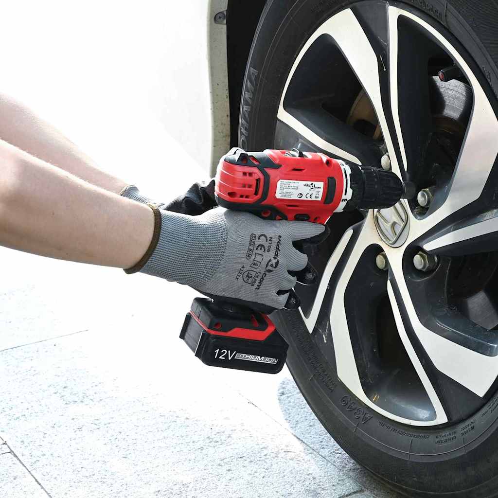 Rękawice Robocze 12 pcs Szary i czarny 7 / S Poliester vidaXL