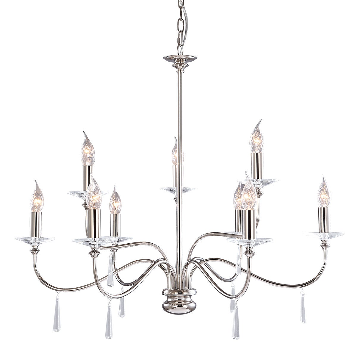 Żyrandol 82 cm polerowany nikiel Finsbury Park 9xE14 60W Elstead