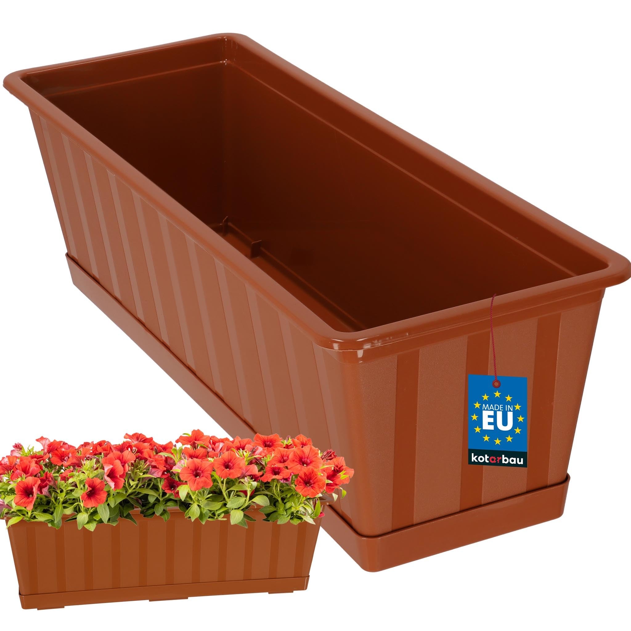 Doniczka - Skrzynka Balkonowa - 50 x 18 x 14 cm - Skrzynia na Balustradę Balkon - Donica z Podstawką - Terakota KOTARBAU