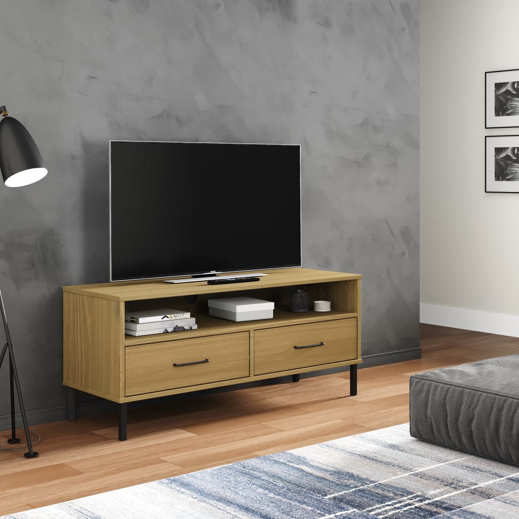 Szafka pod TV OSLO, metalowe nóżki, brązowa, sosnowa vidaXL