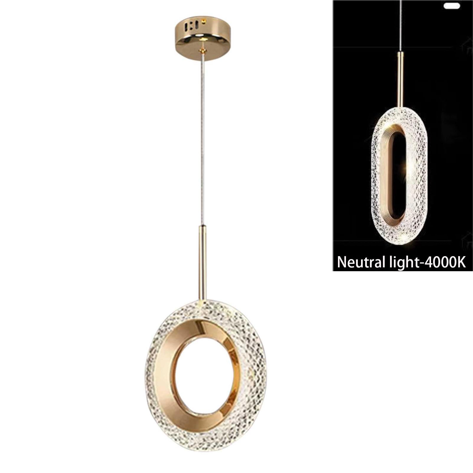 Lampa wisząca LED, okrągła, z błyszczącego, złotego kryształu, długa, do sypialni lub salonu, światło neutralne 4 000 K