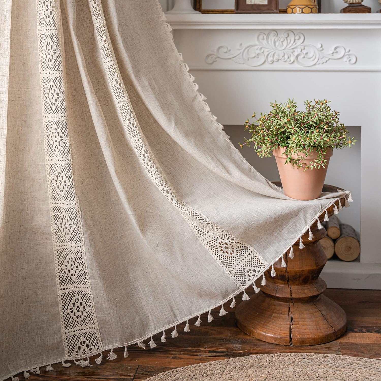 Zasłony z frędzlami, styl boho (150*200 cm), 1 sztuka, odpowiednie do sypialni, salonów, pokoi gościnnych itp., montaż na drążku.