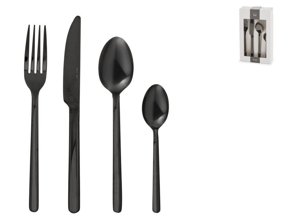 Conjunto de talheres H&H Aurum de 24 peÃ§as em aÃ§o inoxidÃ¡vel preto polido