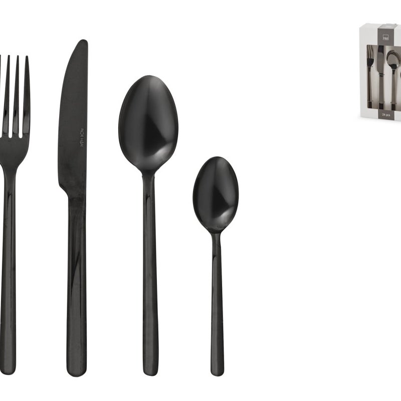 Conjunto de talheres H&H Aurum de 24 peças em aço inoxidável preto polido