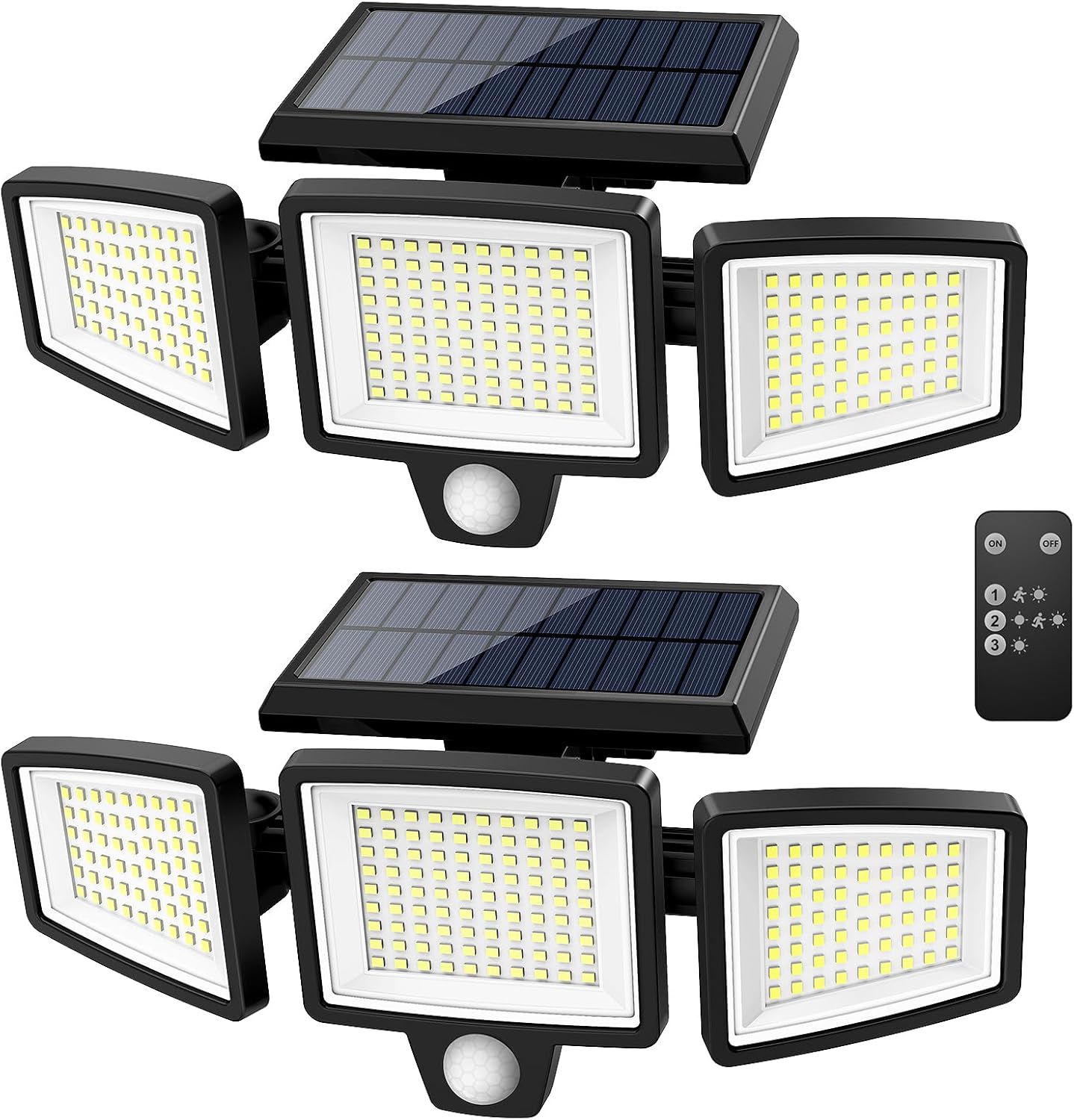 Zestaw dwóch wydajnych zewnętrznych reflektorów solarnych LED 210 z czujnikami ruchu