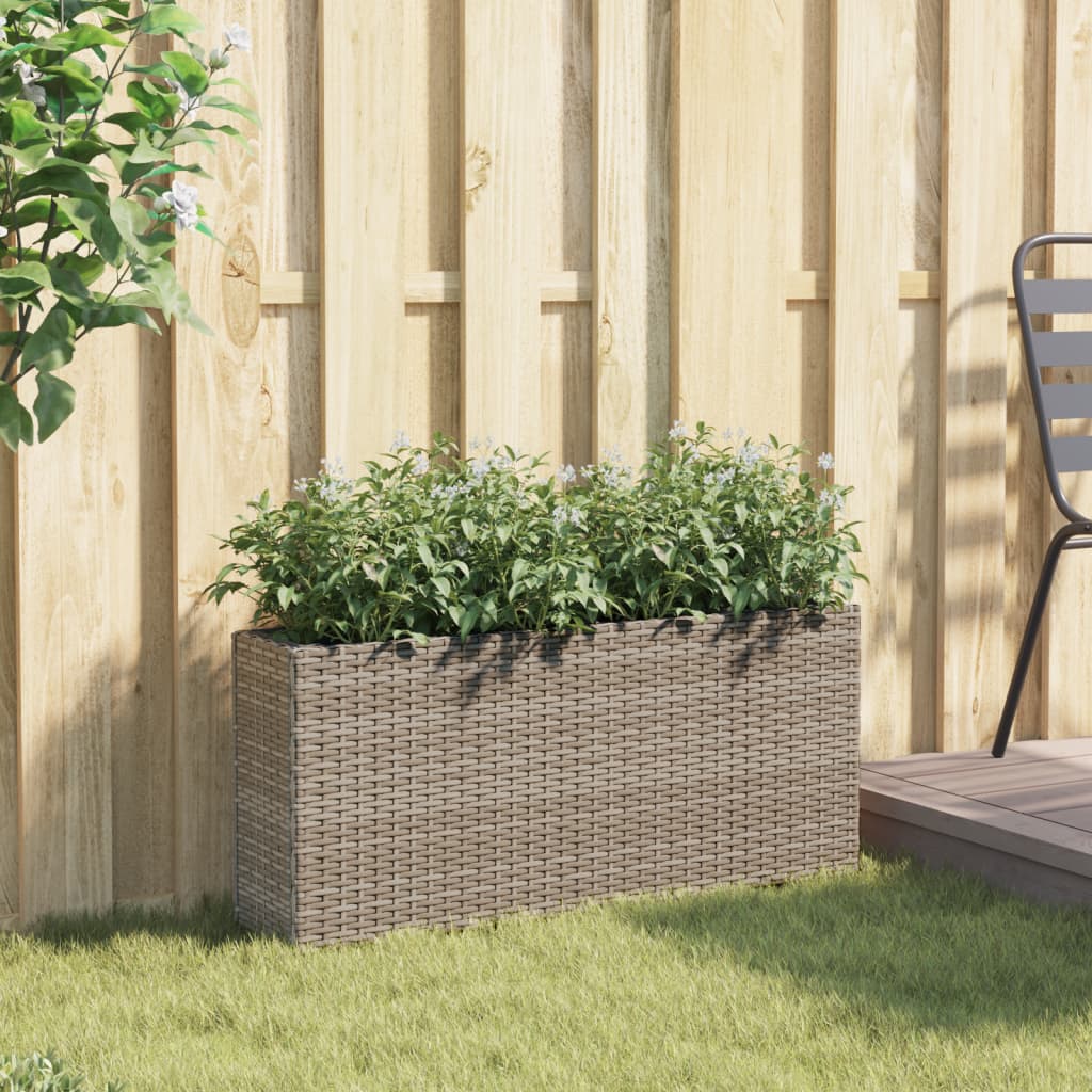 Donica ogrodowa z 2 wkładami, szara, 90x20x40 cm, rattan PE