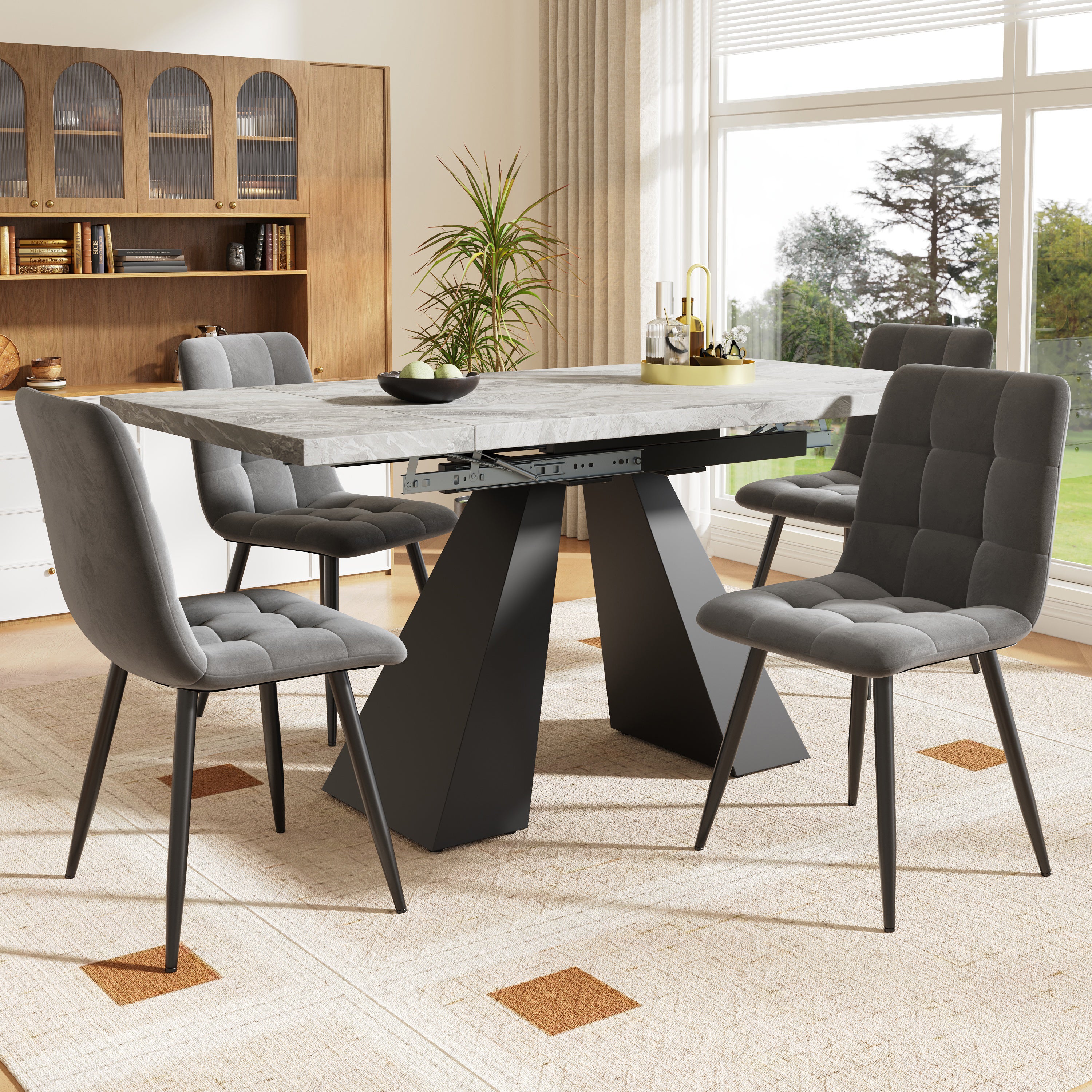 Zestaw do jadalni-5 elementów-stół jadalny rozkładalny-160×80×75 cm-zestaw z 4 krzesłami