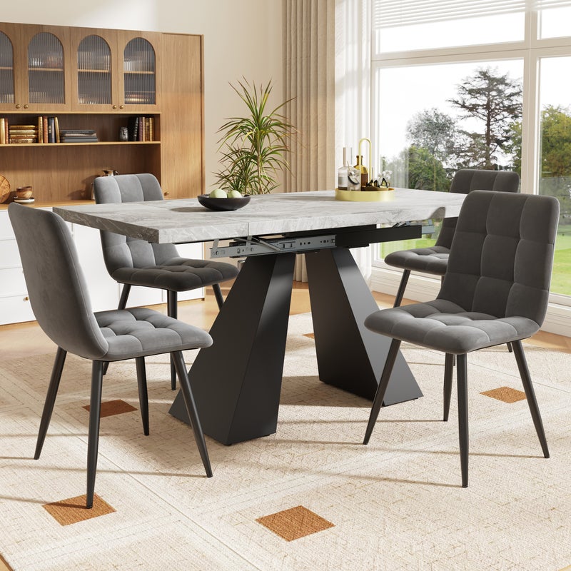 Zestaw do jadalni-5 elementów-stół jadalny rozkładalny-160×80×75 cm-zestaw z 4 krzesłami