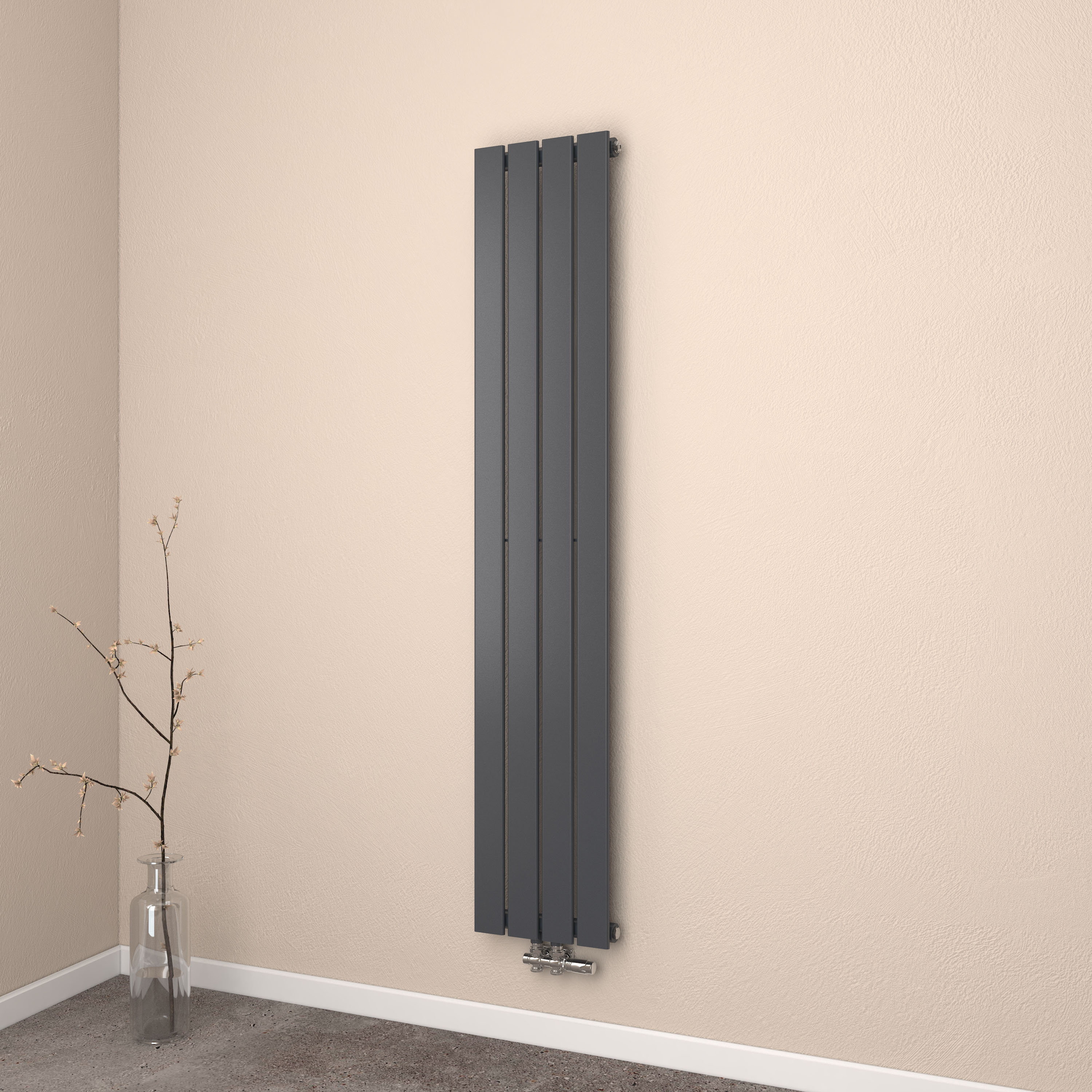 EMKE Grzejnik stalowy 160 x 30 cm 557 W - Jednopłytowy - Podłączenie środkowe - Czarny mat