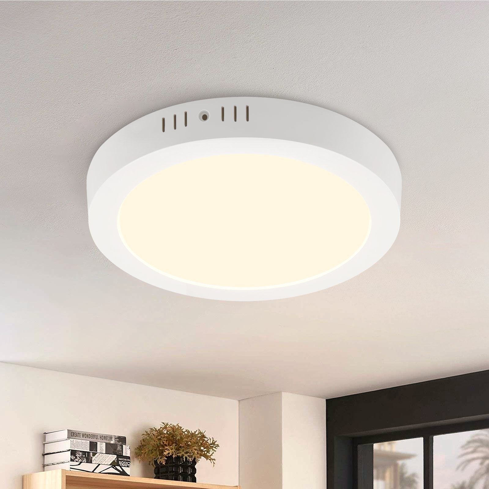 NETTLIFE Nowoczesna okrągła biała lampa sufitowa LED, lampa do korytarza, 3000 K, 18 W, IP44, wodoodporna, do kuchni, biura, salonu, łazienki