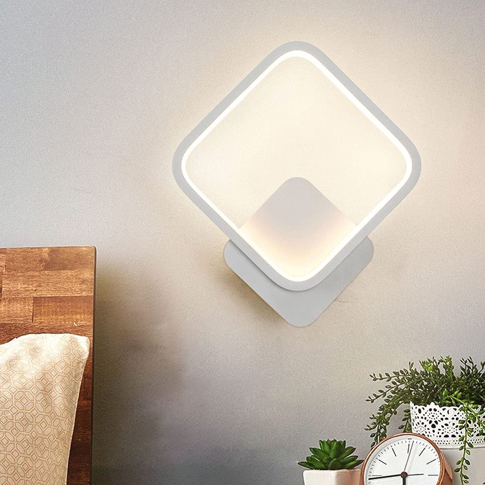 Nowoczesna kwadratowa lampa ścienna LED, odpowiednia do sypialni, biura, korytarza, klatki schodowej, salonu, oświetlenie pierścieniowe, białe światło