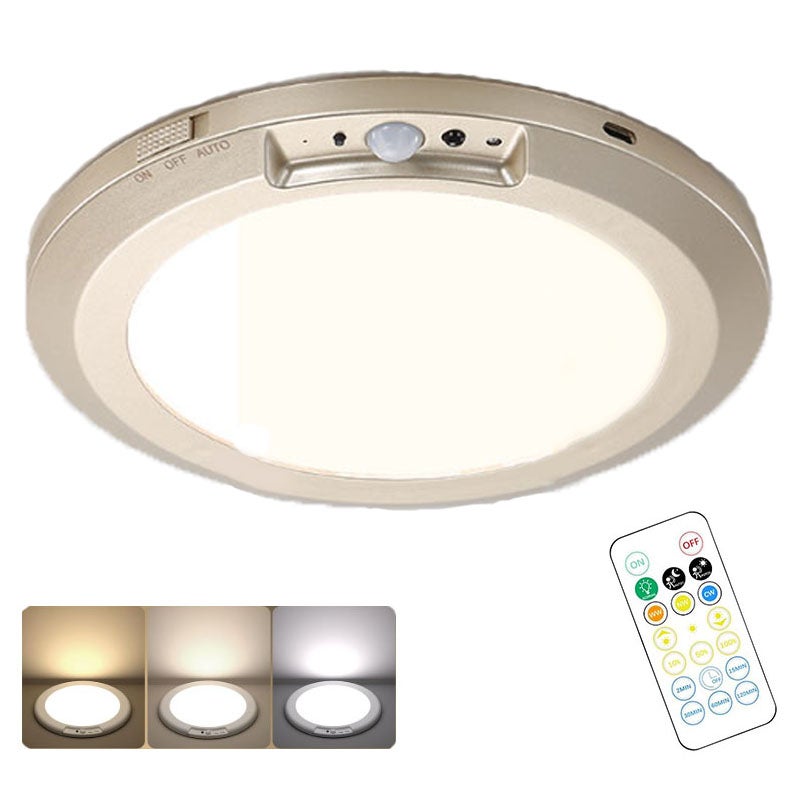Złota lampka nocna z automatycznym czujnikiem ruchu, inteligentna lampa sufitowa LED z czujnikiem ciała, 3 kolory/jasność