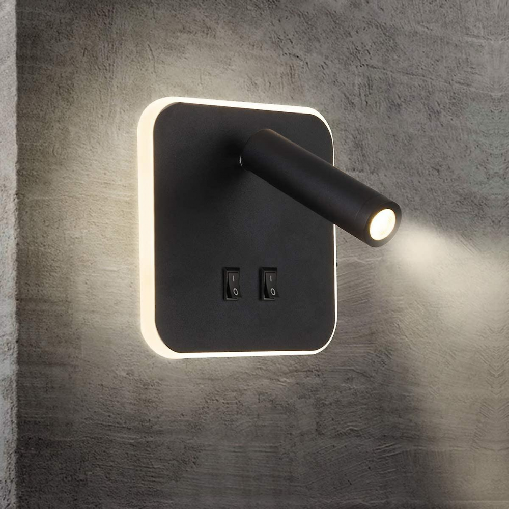 (Noir - 6000K) Kinkiet, regulowana lampa ścienna LED, lampka do czytania przy łóżku, obrotowy reflektor ścienny, dekoracja ścienna do salonu, sypialni