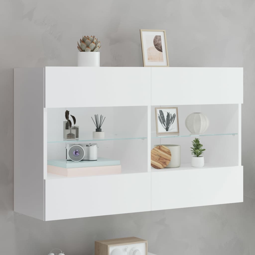 Ścienna szafka TV z LED, biała, 98,5x30x60,5 cm vidaXL