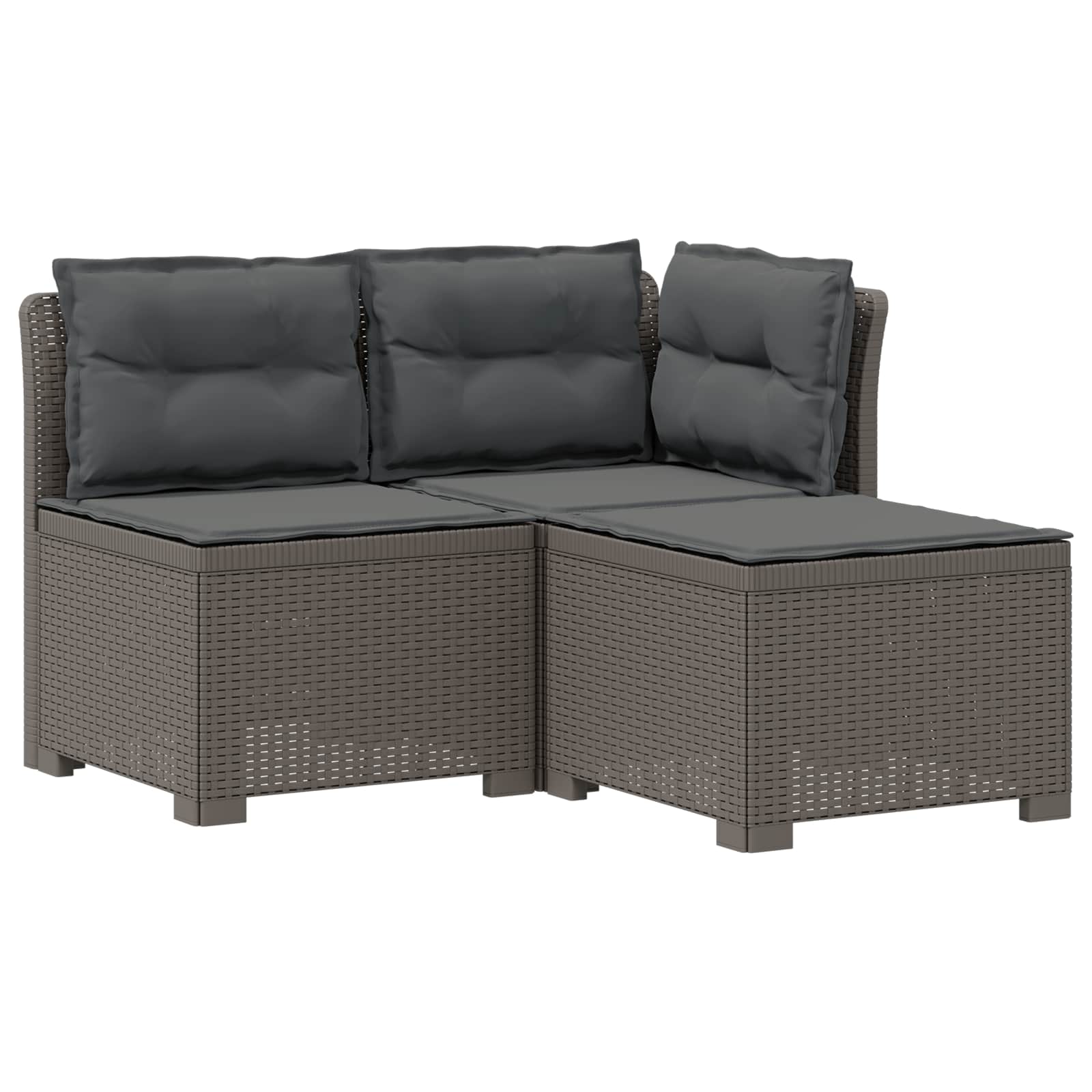 Sofa Ogrodowa Modułowa 3-Osobowa Plastikowa Szara z Poduszkami na Taras