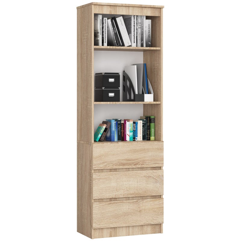 Regał AKORD R60 Dąb Sonoma 60 cm 3 szuflady kolor Dąb Sonoma mat 3 półki 60x35x180 cm