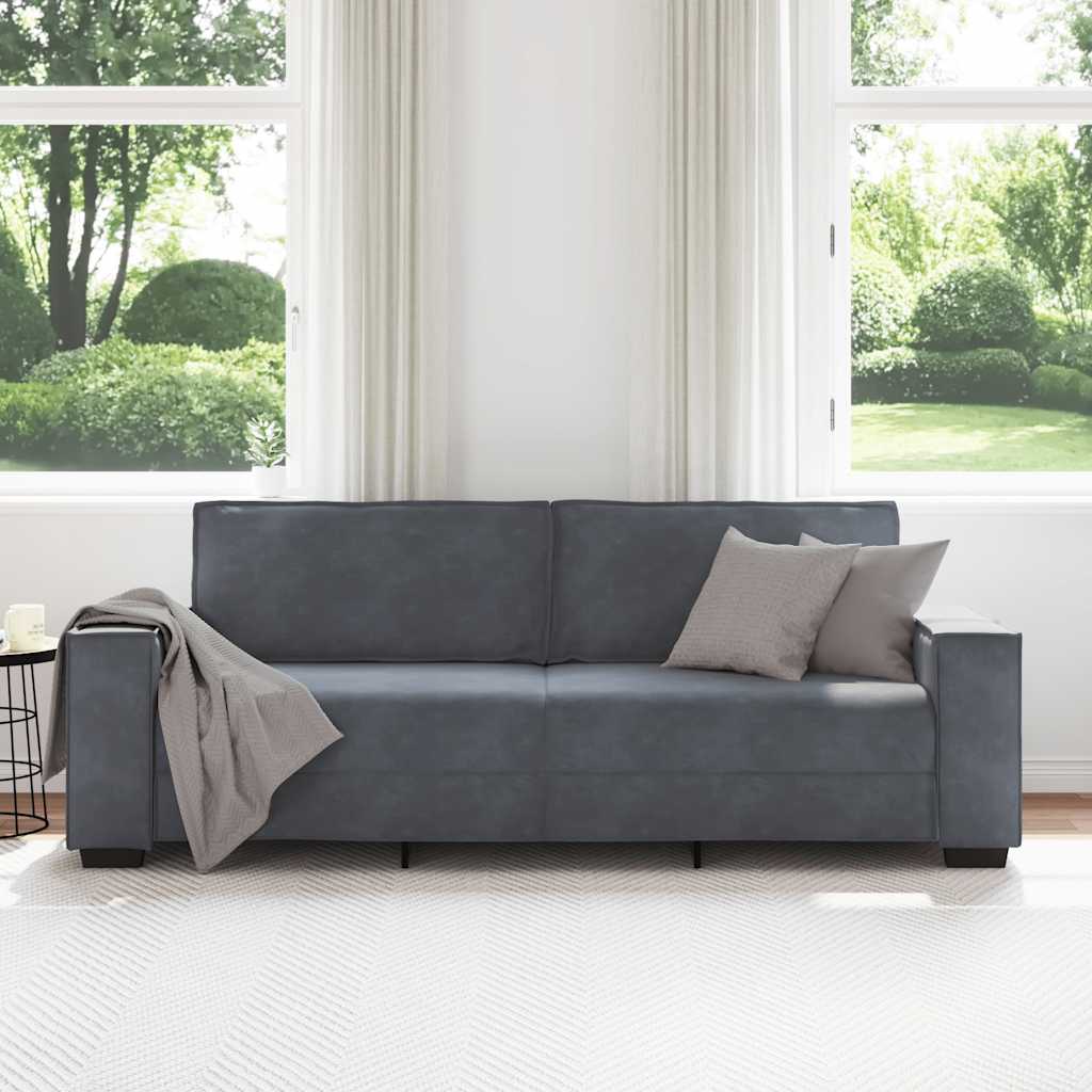 Sofa 3-osobowa, ciemnoszara, 220x78x84 cm, obita aksamitem