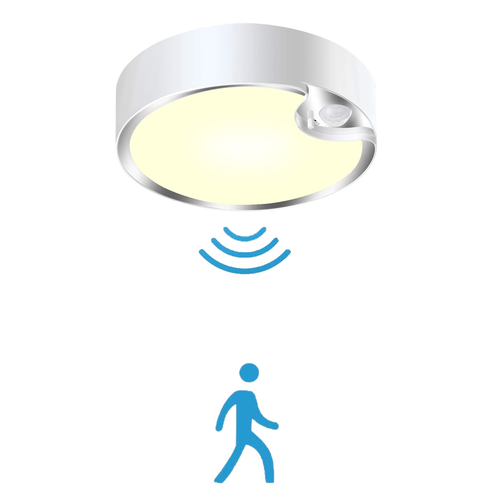 Lampa sufitowa LED z czujnikiem ruchu, zasilana bateryjnie okrągła lampa sufitowa do toalet na werandzie, ciepłe światło (baterie nie są dołączone)