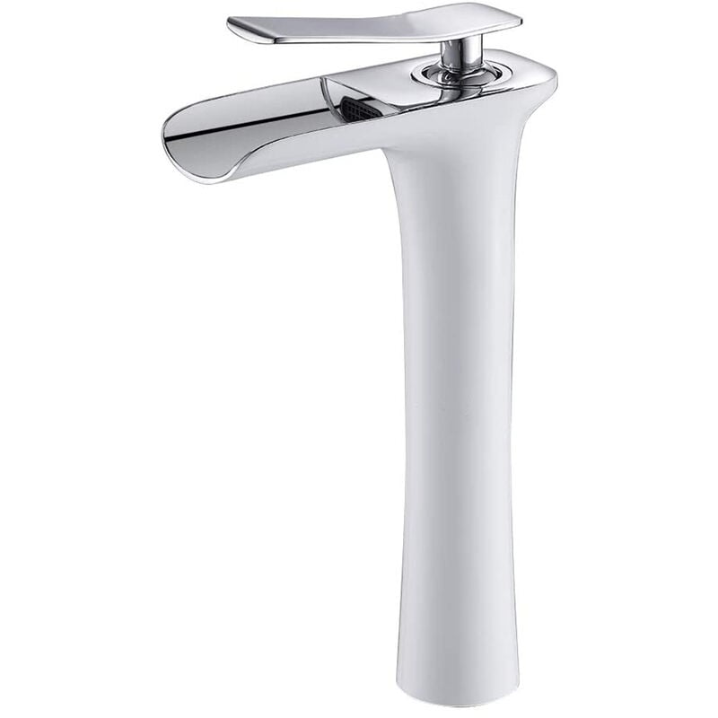 Bateria łazienkowa High Waterfall, bateria mieszaczowa, bateria umywalkowa z mieszaczem do wody ciepłej i zimnej, nowoczesny design, biała