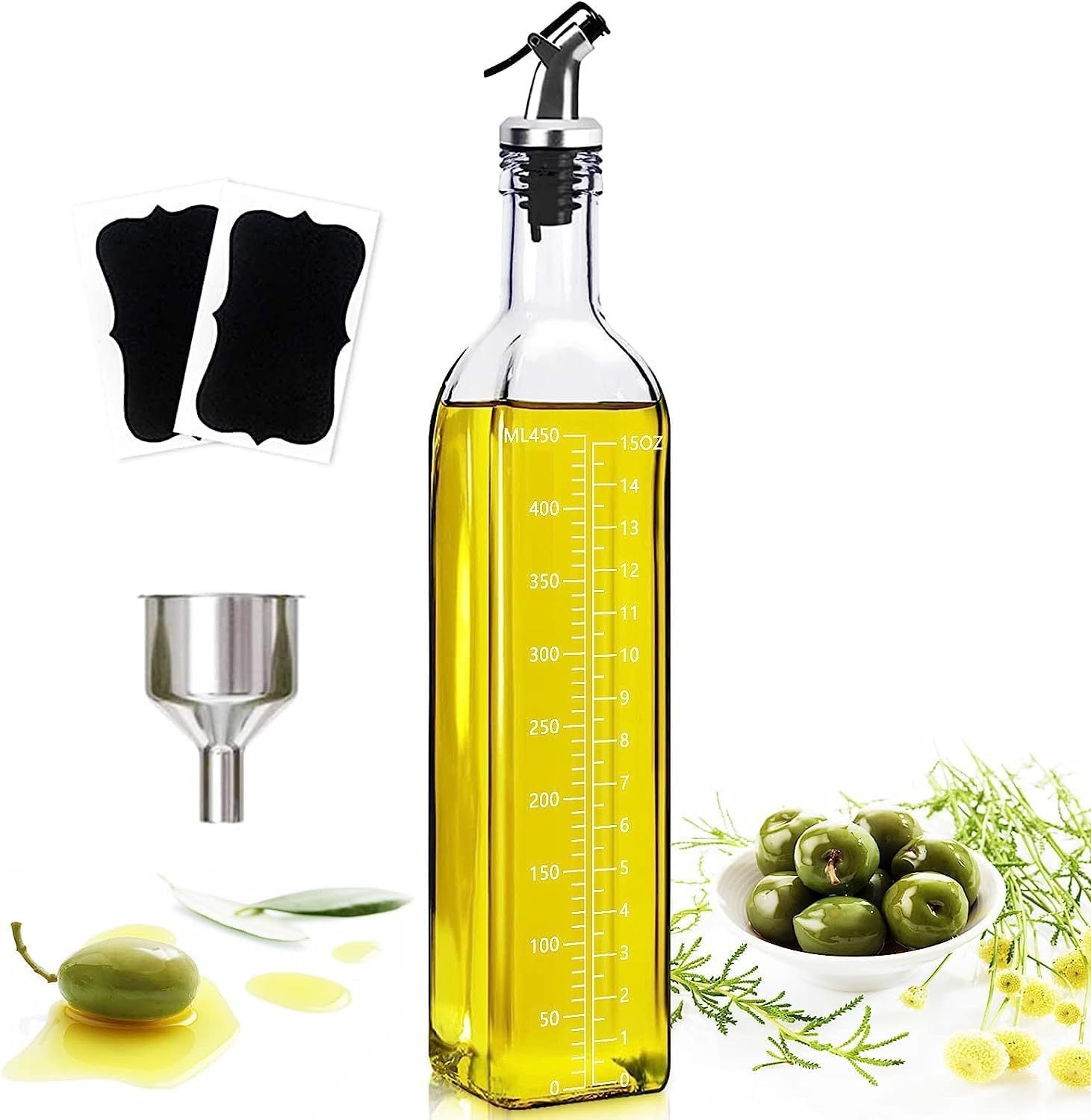 sztuk - 500 ml - Butelka/dozownik do oliwy z oliwek - z przezroczystą skalą - do gotowania i grillowania